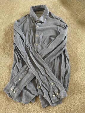 DESOTO Men's Gray-Blue Micro Pattern Button-Down Shirt